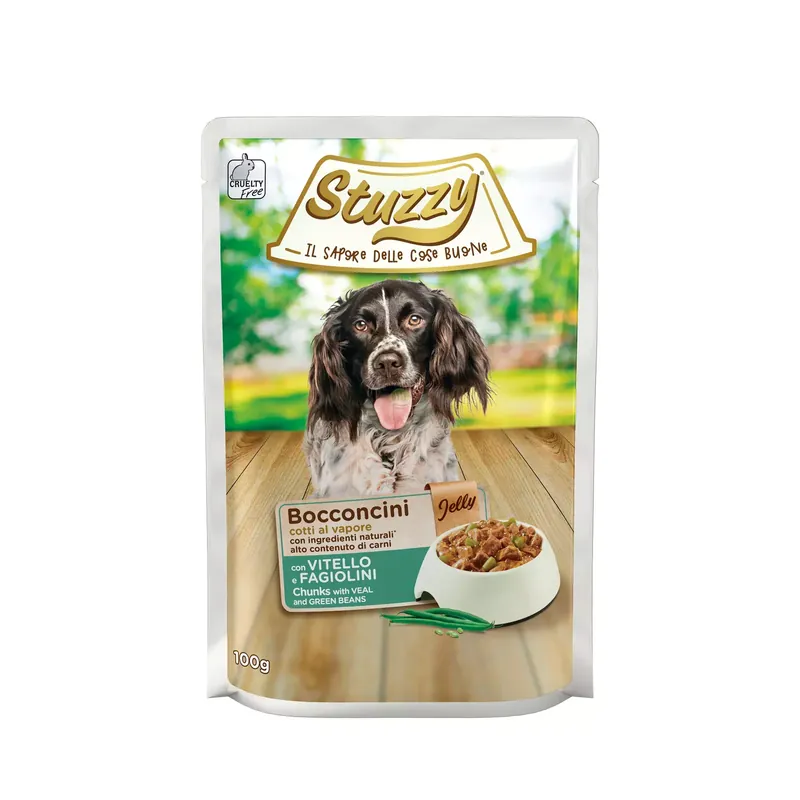 Bocconcini, karma mokra, dla psa, cielęcina z groszkiem w galarecie kawałki, 100g, saszetka Zniżka