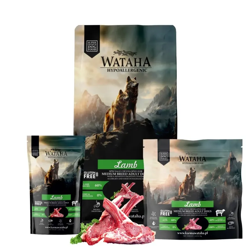 Super okazja Wataha Hypoallergenic z Jagnięciną – Sucha Karma dla Dorosłych Psów Ras Średnich i dużych 500 g