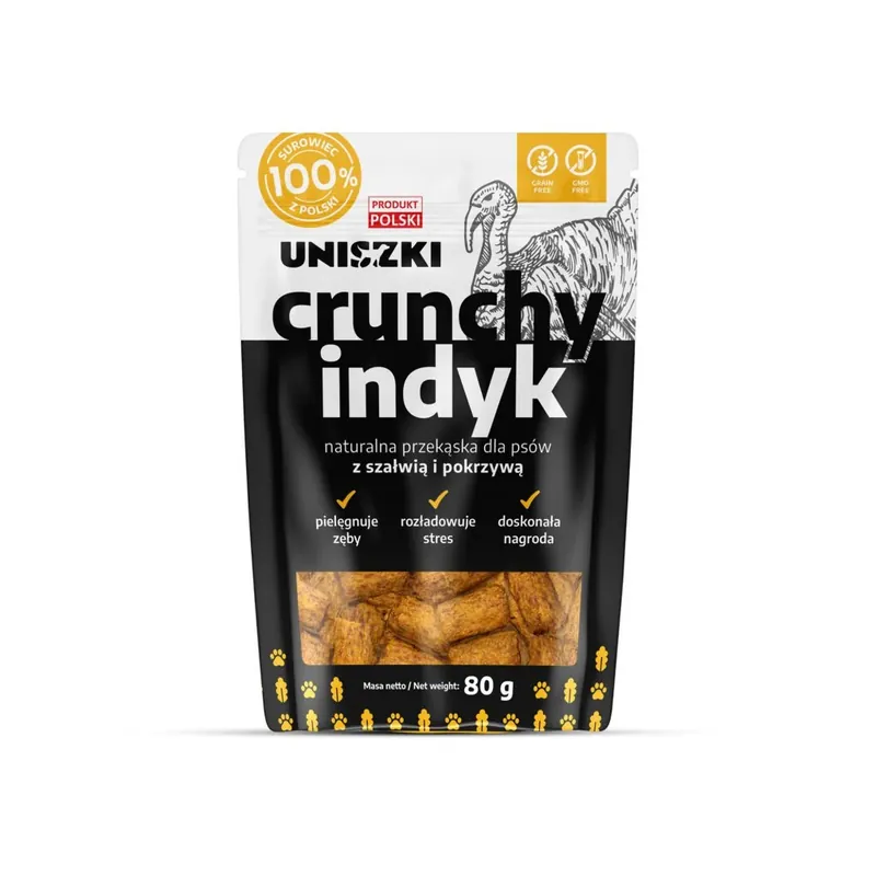 UNISZKI Crunchy indyk – Szałwia Pokrzywa 80 g Nowy