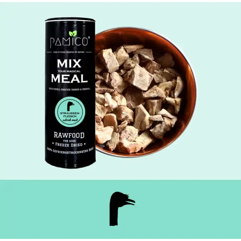 PAMICO MIX MEAL MIĘSO STRUSIA FREEZE-DRIED 120g – mięso liofilizowane Kup teraz