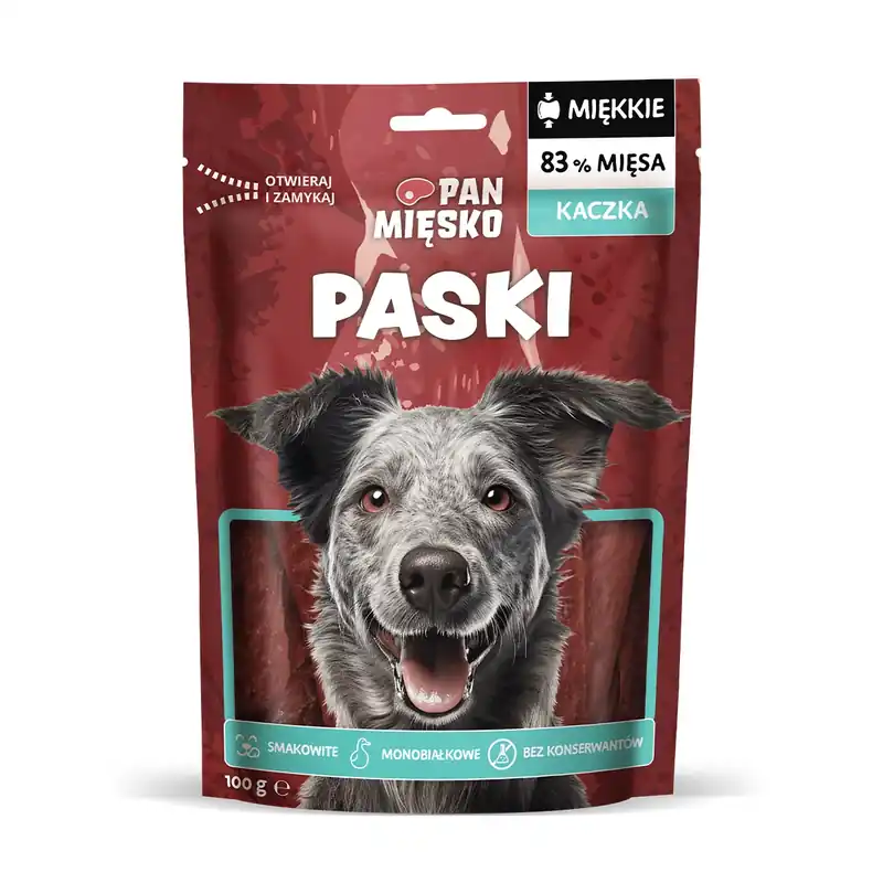 Niska cena Pan Mięsko Przysmak dla psa Paski Kaczka 100g