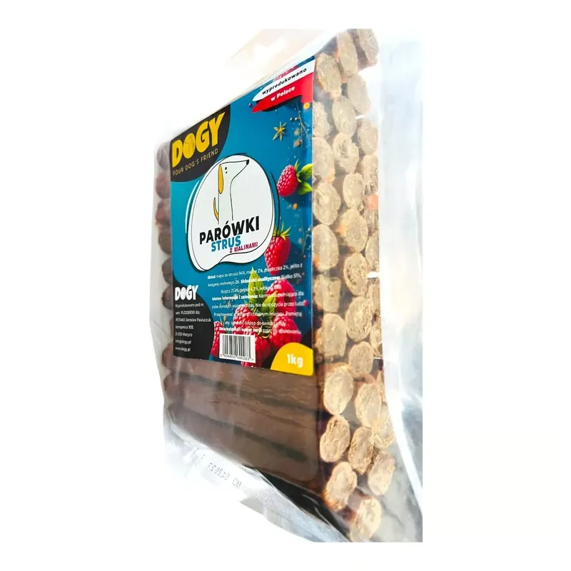 Promocja DOGY – parówki struś z malinami 1 kg