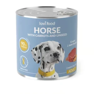 Łatwy zwrot Lovi Food Horse with Carrots and Linseed – mokra karma dla psa, z koniną, marchewką i siemieniem lnianym – 800 g