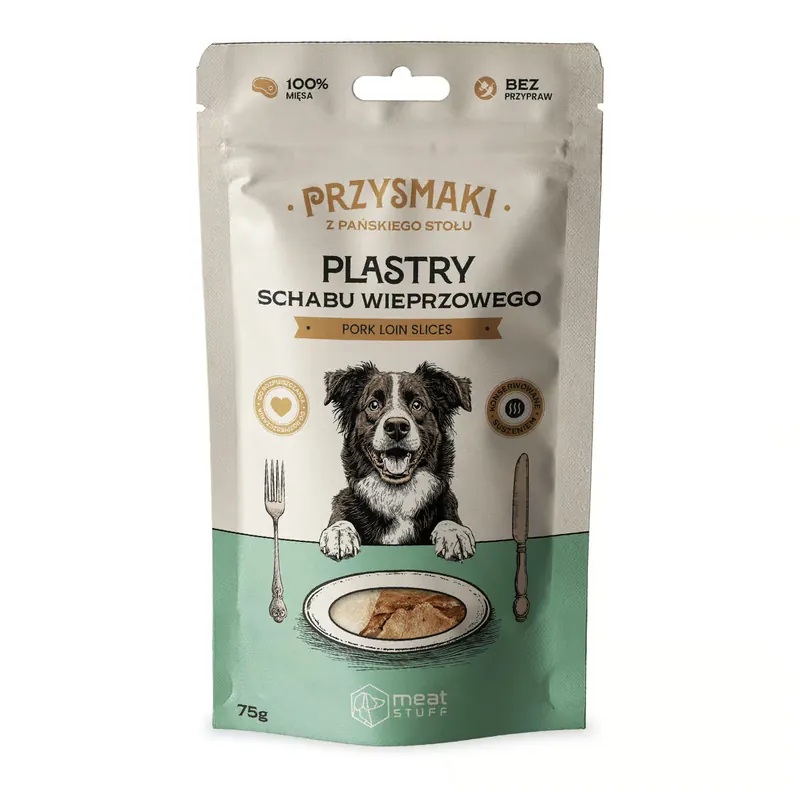 Meatstuff Przysmaki „Z Pańskiego Stołu” – Plastry schabu wieprzowego (doypack 75 g) Wysoka jakość