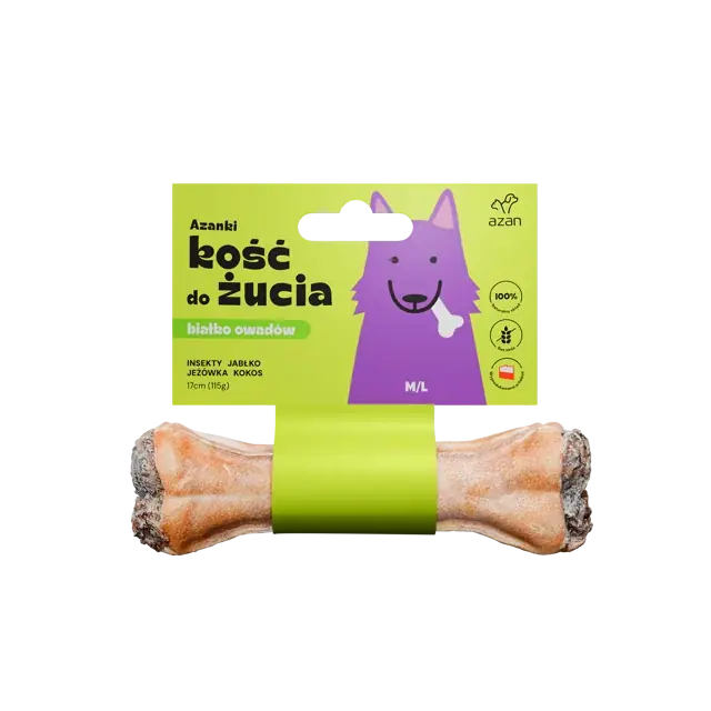 Azanki Kość do żucia M/L z insektami, jabłkiem, jeżówką i kokosem 17cm Wysoka jakość
