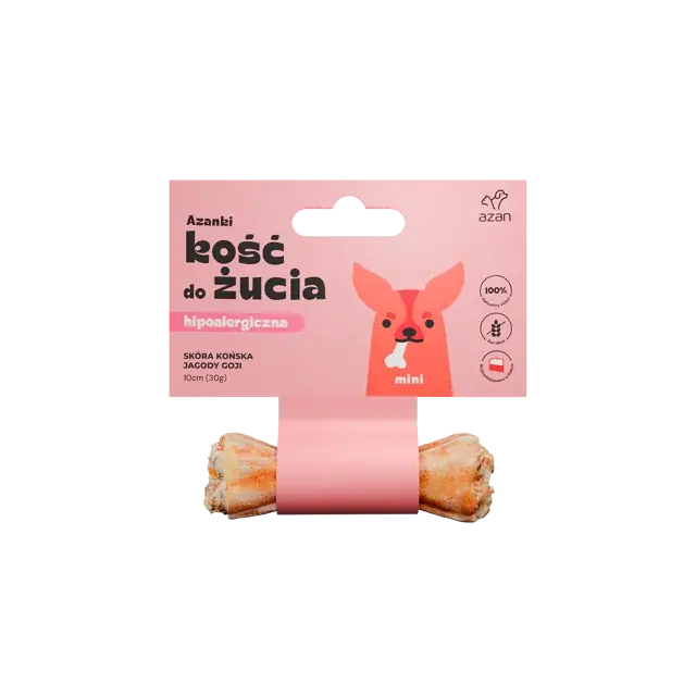 Azanki Kość do żucia MINI ze skóry końskiej z jagodami goji 10cm Zamów dziś