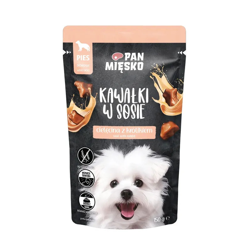 Tylko dziś Pan Mięsko Karma mokra dla psa Kawałki w sosie Cielęcina z królikiem (dorosły) 150 g