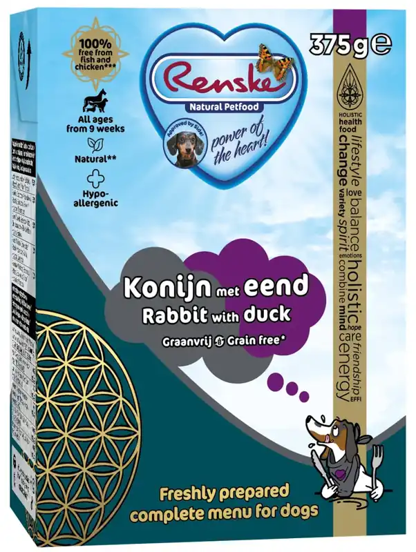 Ograniczona ilość Renske Fresh rabbit with duck – świeży królik z kaczką dla psów (375 g)