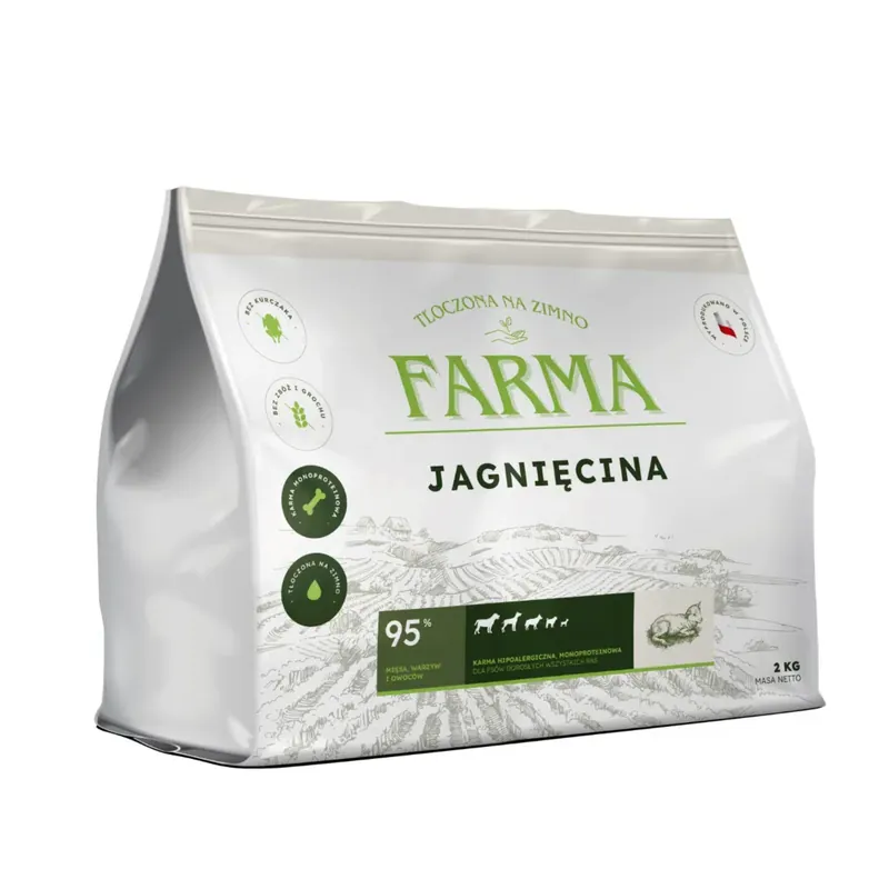 Farma Jagnięcina Hipoalergiczna karma sucha tłoczona na zimno 2 kg Łatwy zwrot