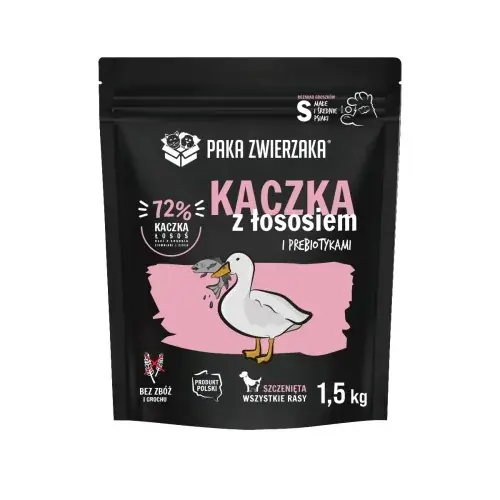 Nowy PAKA ZWIERZAKA Karma sucha Kaczka z łososiem PUPPY 1,5kg