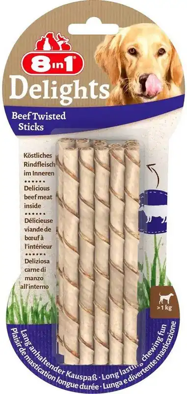 Łatwy zwrot 8in1 Gryzak Delights Beef Twisted Sticks dla psa