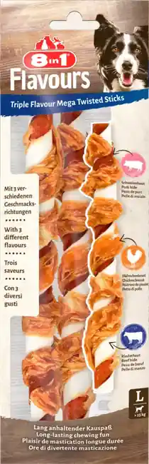 8in1 GryzakTriple Flavour Mega Twisted Sticks dla psa 140g Hit sprzedaży