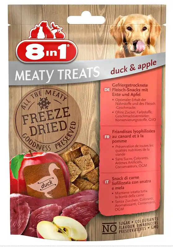 Do wyczerpania zapasów 8in1 Meaty Treats Freeze Dried Kaczka z jabłkiem Przysmaki liofilizowane dla psa op. 50g