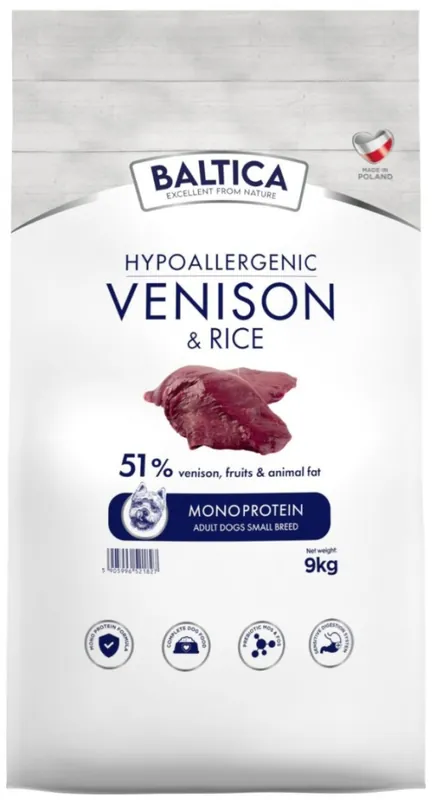 Darmowy zwrot Baltica Hypoallergenic Adult XS/S Venison Sucha karma dla psa op. 9kg WYPRZEDAŻ