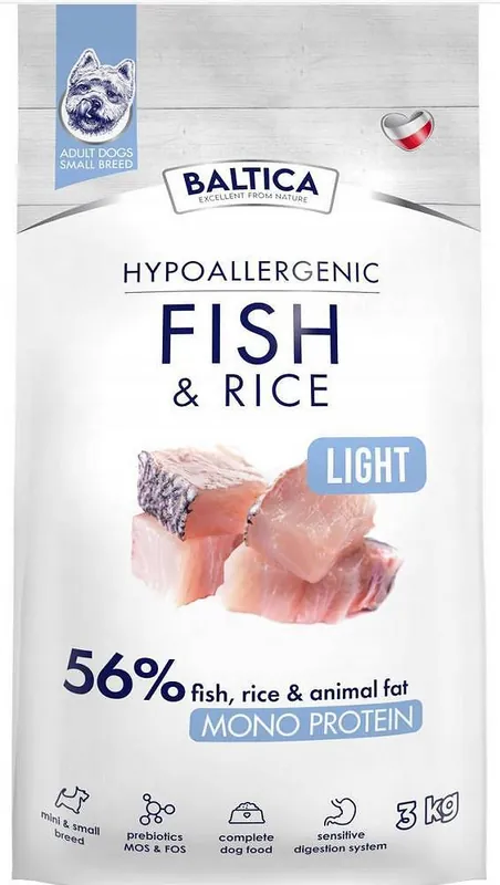 Tylko dziś Baltica Hypoallergenic Light Adult Small Fish&Rice Sucha karma dla psa op. 3kg