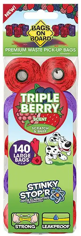 Bags on Board Woreczki na ekskrementy Triple Berry dla psa op. 140szt. (10 rolek) Super okazja
