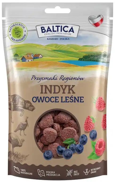 Szybka dostawa Baltica Przysmaki Regionów Indyk z owocami leśnymi dla psa op. 100g
