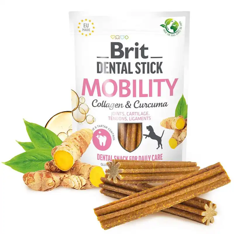 Popularny Brit Przysmak Dental Stick Mobility Collagen&Curcuma dla psa op. 251g