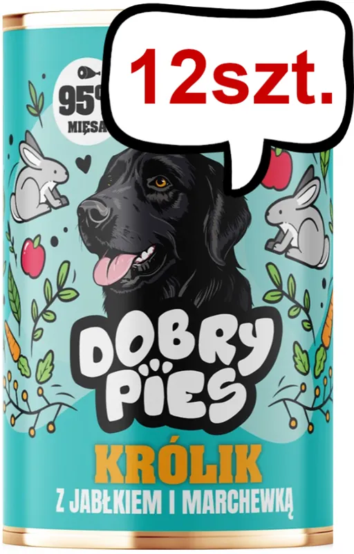 Dobry Pies Adult Królik z jabłkiem i marchewką Mokra karma dla psa op. 400g Pakiet 12szt. Tylko dziś