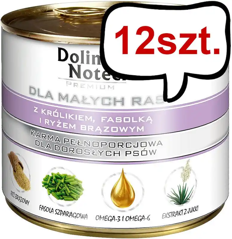 Dolina Noteci Premium Adult Small Królik z fasolką i ryżem brązowym Mokra Karma dla psa op. 185g Pakiet 12szt. Nie przegap