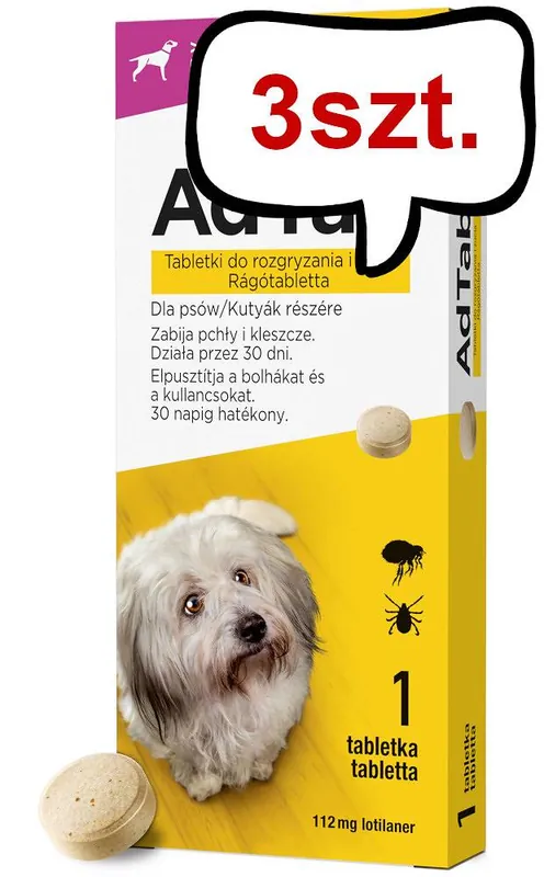Tylko dziś Elanco AdTab Tabletka na kleszcze i pchły 112.5mg dla psa o wadze 2.5kg-5.5kg op. 1szt. Pakiet 3szt.