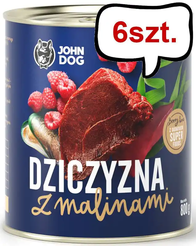 John Dog Berry line Adult Dziczyzna z malinami Mokra Karma dla psa op. 800g Pakiet 6szt. Ostatnie sztuki