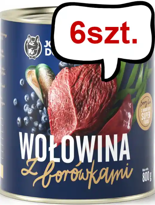 Nowość John Dog Berry line Adult Wołowina z borówkami Mokra Karma dla psa op. 800g Pakiet 6szt