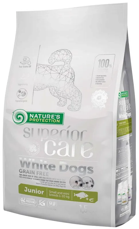 Szybka wysyłka Nature‘s Protection Superior Care Junior Small White Fish Sucha Karma dla szczeniaka op. 1.5kg + Karma Mokra 3x85g GRATIS