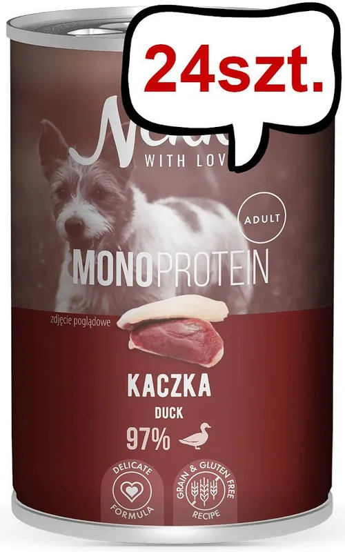 Zniżka Nekko Monoprotein Adult Kaczka Mokra Karma dla psa op. 400g Pakiet 24szt.