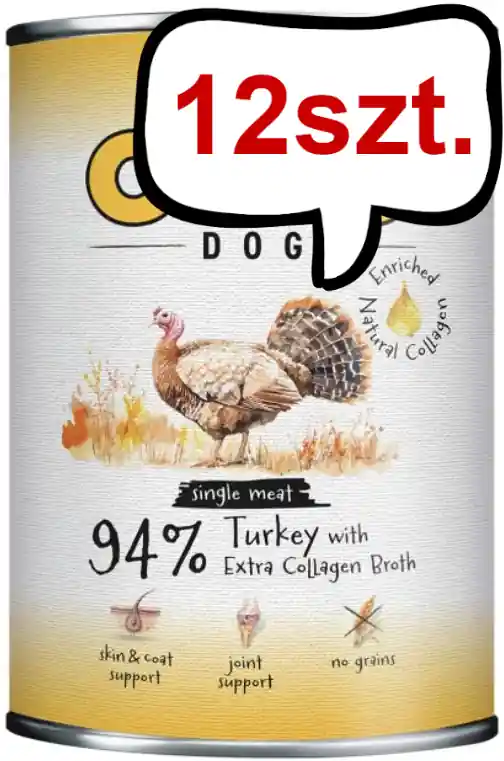 Wyjątkowa oferta Ollo Plus Kolagen Turkey Mokra Karma dla psa op. 400g Pakiet 12szt.