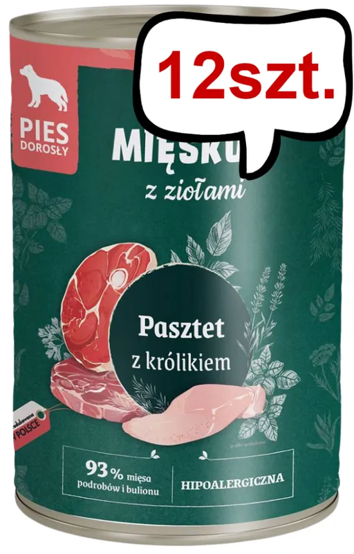 Pan Mięsko Pasztet z ziołami i królikiem Mokra Karma dla psa op. 400g Pakiet 12szt. Kup teraz