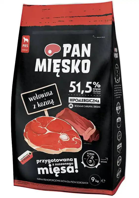 Wybór klientów Pan Mięsko Wołowina z koziną Medium Sucha Karma dla psa op. 9kg