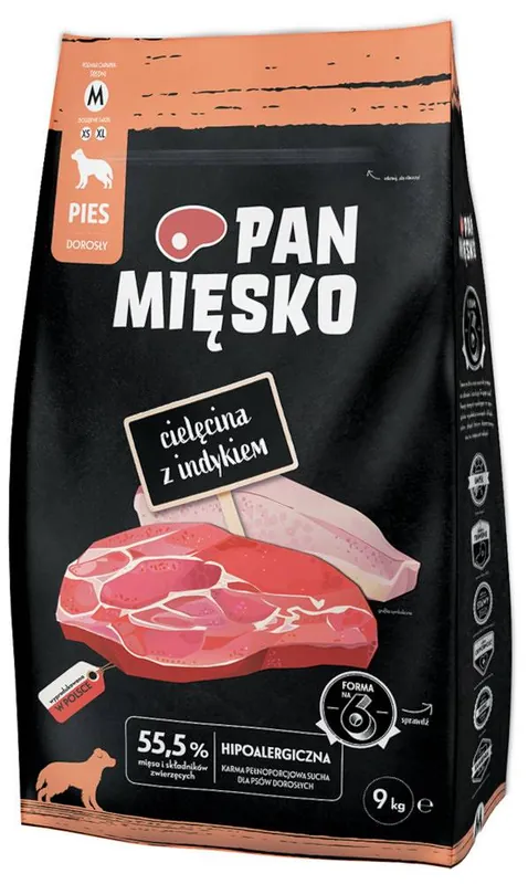 Hit sprzedaży Pan Mięsko Cielęcina z indykiem Medium Sucha Karma dla psa op. 9kg