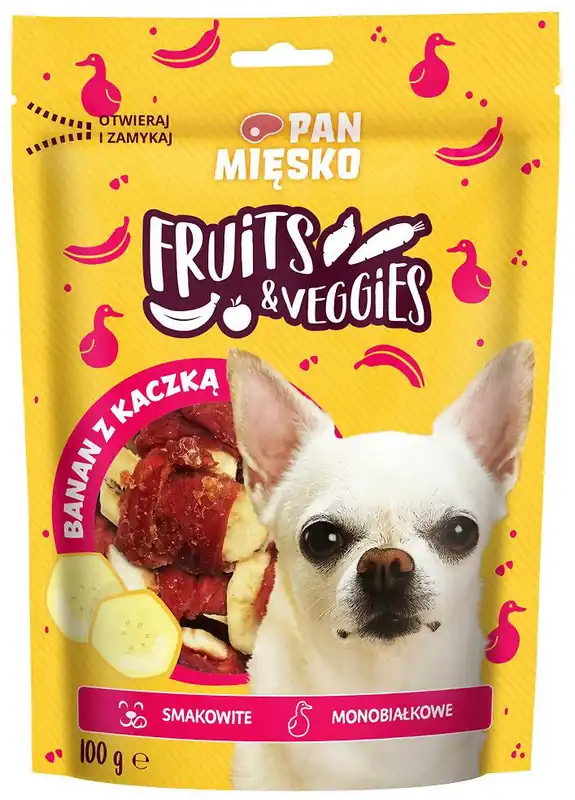Darmowy zwrot Pan Mięsko Fruits&Veggies Banan z kaczką Przysmak dla psa op. 100g