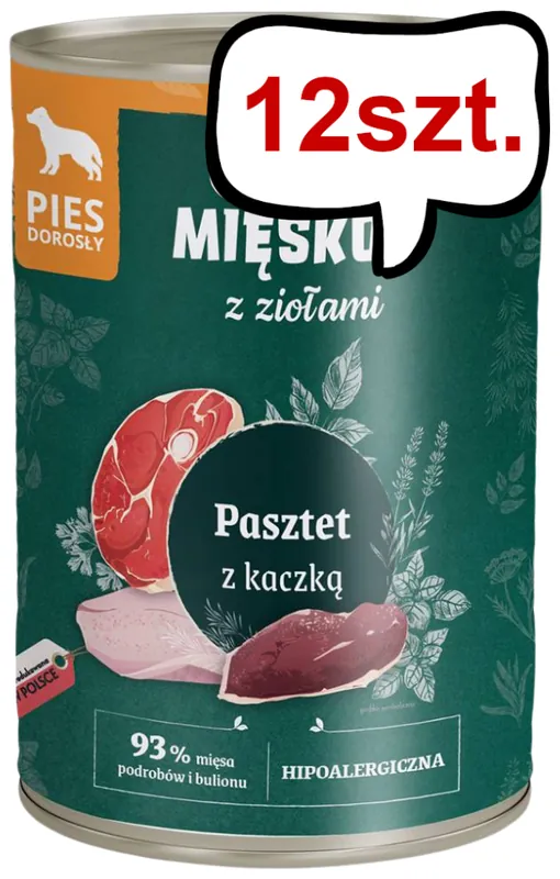 Pan Mięsko Pasztet z ziołami i kaczką Mokra Karma dla psa op. 400g Pakiet 12szt. Oferta czasowa