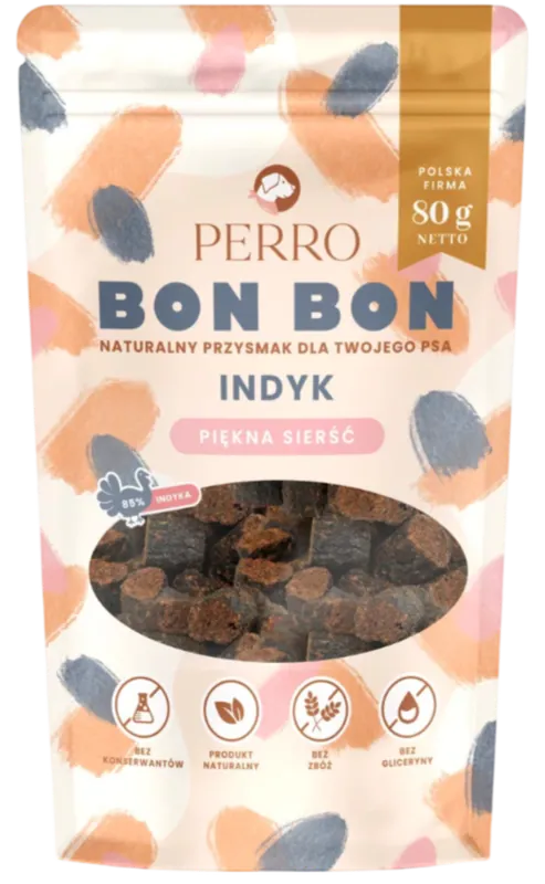 Perro BON BON Indyk piękna sierść Przysmaki dla psa op. 80g Do wyczerpania zapasów