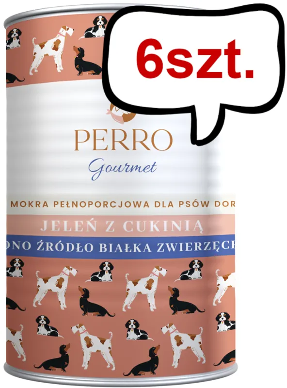 Hit sprzedaży Perro Gourmet Adult Jeleń z cukinią Mokra Karma dla psa op. 400g Pakiet 6szt.