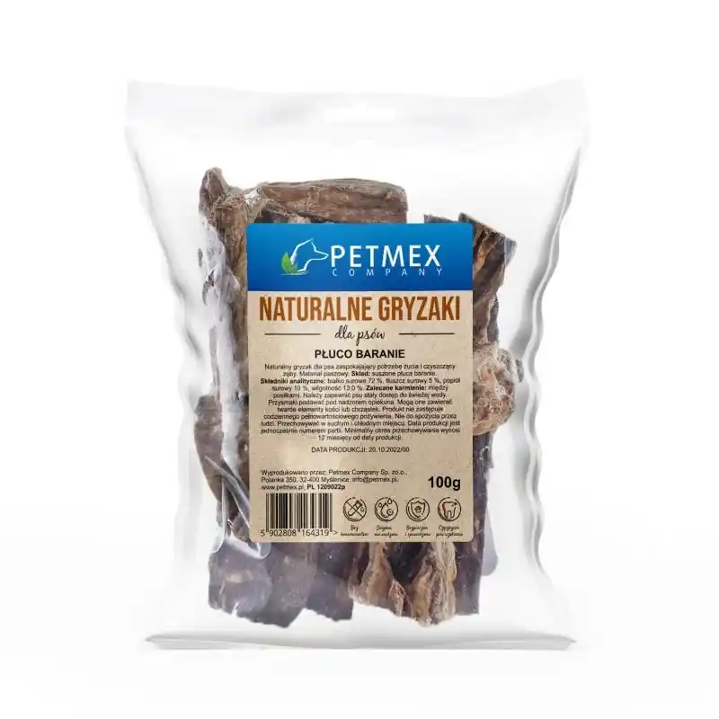 Bezpieczna płatność Petmex płuco baranie gryzak naturalny przysmak dla psa 100 g