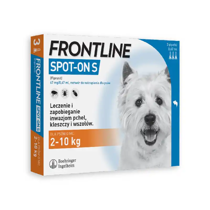 Bestseller Frontline Spot-on Roztwór do nakrapiania przeciwko pchłom i kleszczom dla psów S 3 pipetki 0,67 ml