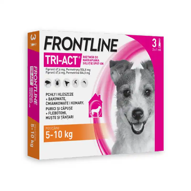 Frontline Tri-act Roztwór do nakrapiania przeciwko pchłom i kleszczom dla psów S 3 pipetki 1 ml Bezpieczne zakupy