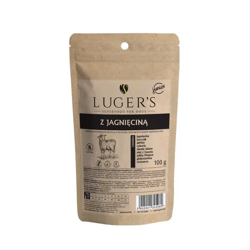 Sucha karma dla psa junior Luger’s z jagnięciną 100 g Nowy