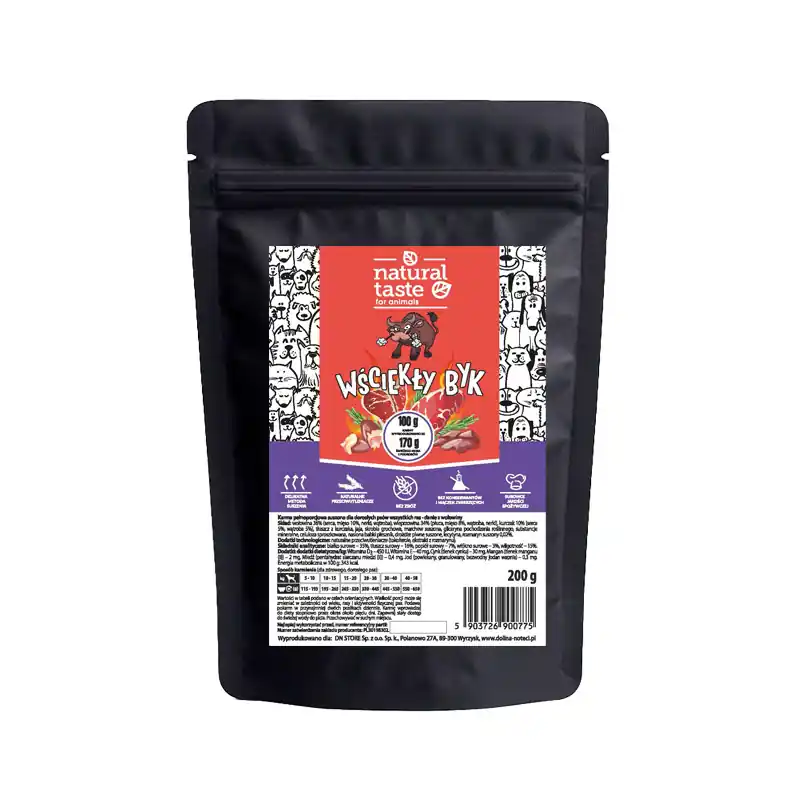 Karma suszona dla psa Natural Taste Wściekły Byk 200 g Bezpieczne zakupy