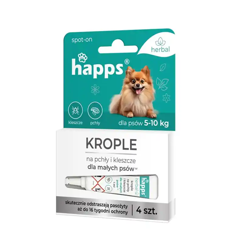Ostatnia szansa Happs Herbal Krople na pchły i kleszcze dla małych psów 5-10 kg