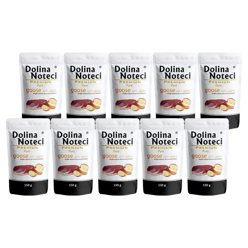 Szybka wysyłka Mokra karma dla psa alergika Dolina Noteci Premium Pure bogata w gęś z jabłkiem zestaw 10 x 150 g