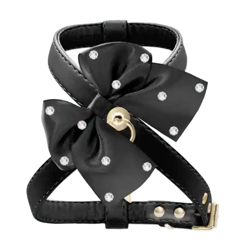 Nowość Urocze szelki dla psa Black Bow z kryszta艂kami