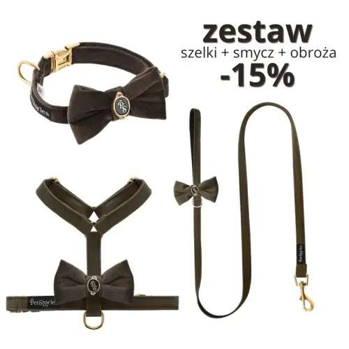Okazja ZESTAW BOW Szelki + Smycz + Obro偶a -15% CZEKOLADA