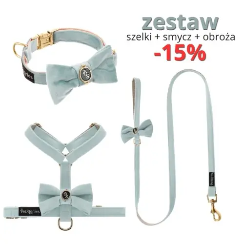 ZESTAW BOW Szelki + Smycz + Obro偶a -15% PISTACJA Ekspresowa dostawa
