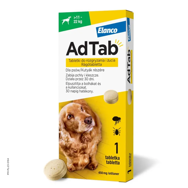 AdTab Dog Tabletka Na Pchły i Kleszcze Dla Psa 450 Mg 11-22 kg Szybka dostawa