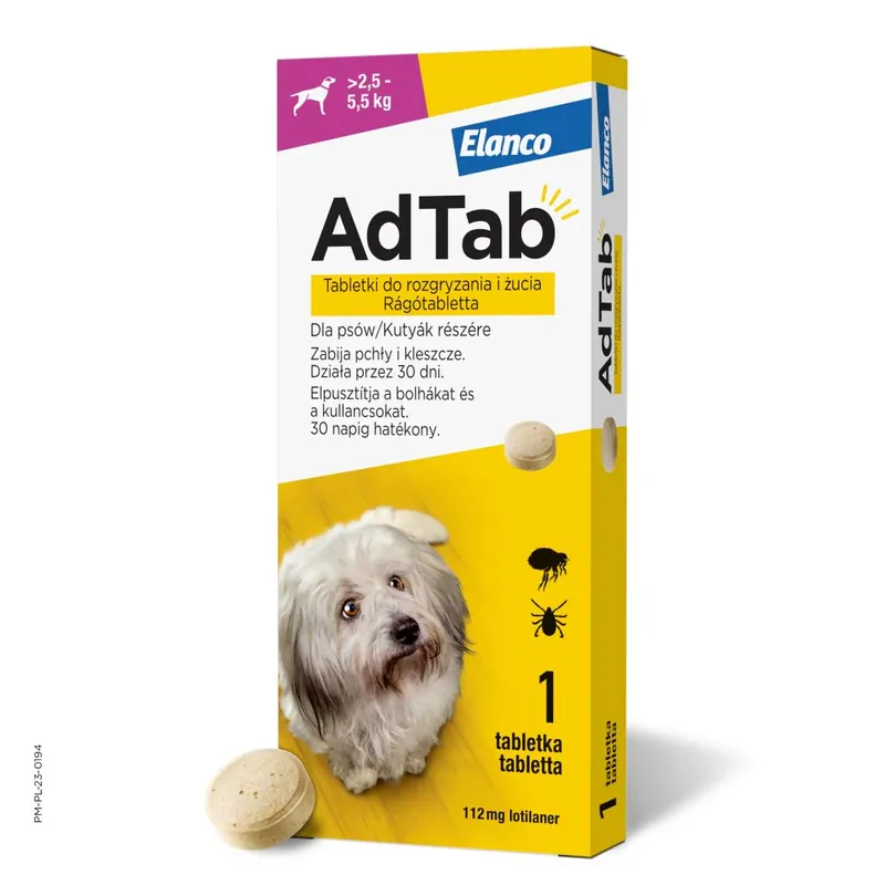 AdTab Dog Tabletka Na Pchły i Kleszcze Dla Psa 112 Mg 2,5-5,5 kg Darmowy zwrot