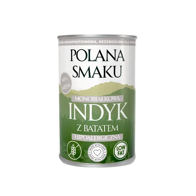 Bezpieczne zakupy POLANA SMAKU Indyk z Batatem 400g karma mokra monoproteinowa dla psów dorosłych